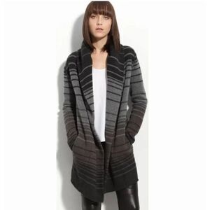 Vince Sophie Striped Hooded Open Sweater Coat Wool Yak Cashmere Size M *READ